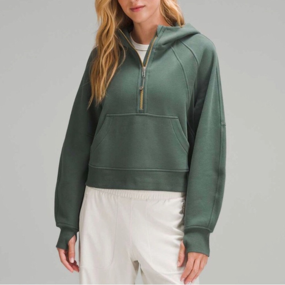 Lululemon Oversized Scuba Half-Zip Hoodie in Dark Forest Gold Zip M/L 8 10 12 14